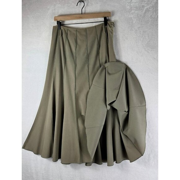 Fluted Vintage Midi Skirt Khaki Sz 10 by Maakif Classic Career Wear Office Twirl - Picture 3 of 15